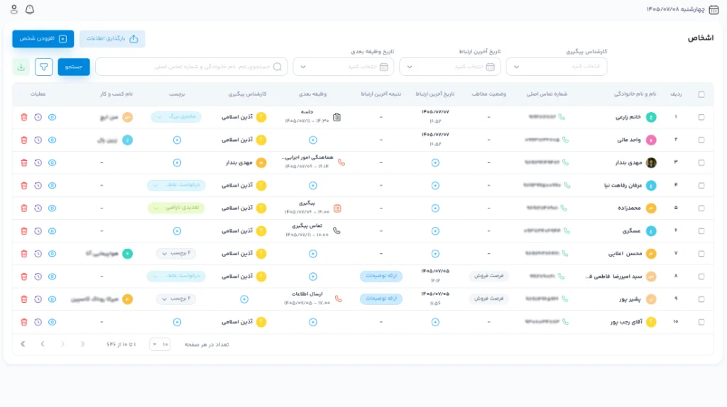 اکسپورت دیتا در اشخاص